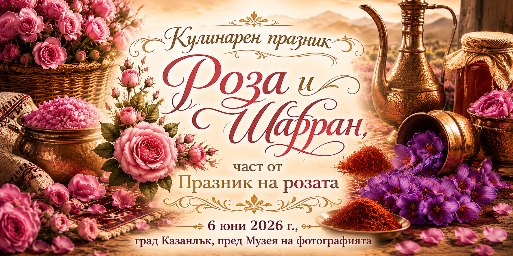 Кулинарен празник "Роза и Шафран. Вкусните гозби на България" в Казанлък, по време на Празник на розата 2026