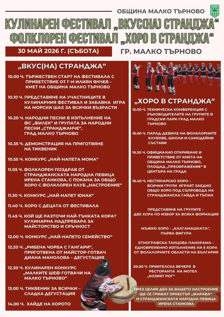Четвърти Кулинарен фестивал „Вкус(на) Странджа“ и Осми Национален фолклорен фестивал „Хоро в Странджа“ в Малко Търново