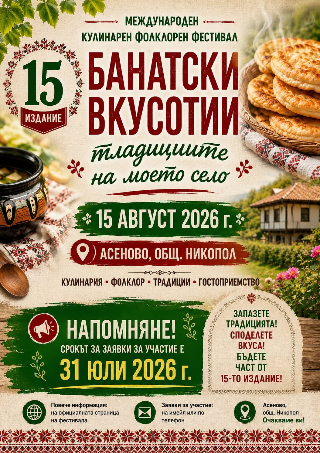 XV Международен кулинарно-фолклорен фестивал „Банатски вкусотии – традициите на моето село“