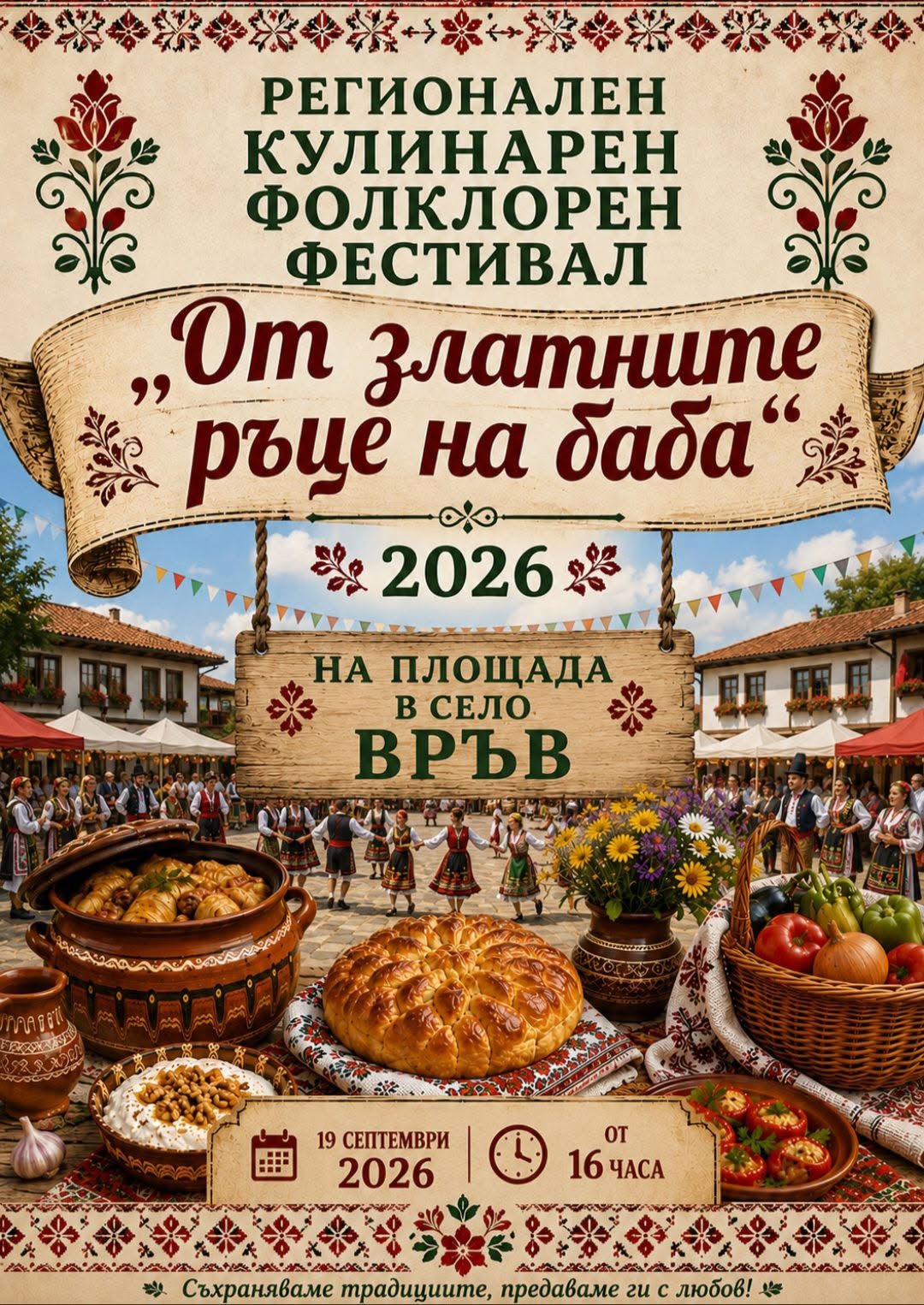 Регионален кулинарен фолклорен фестивал „От златните ръце на баба“ в с. Връв